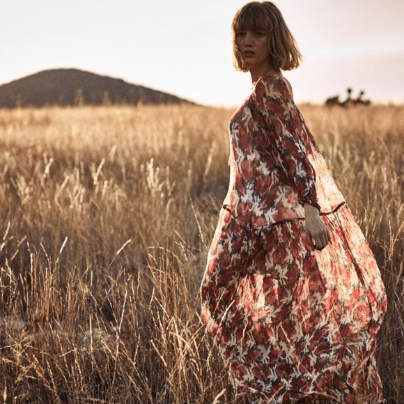 Mes Demoiselles Paris Cetina Maxi Floral Boho Chiffon Dress 42 Large - Picture 3 of 13